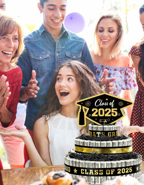 Load image into Gallery viewer, 3 Tier Black Gold Graduation Cap Cake Party Decor Gifts Class of 2025
