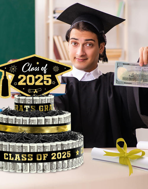 Load image into Gallery viewer, 3 Tier Black Gold Graduation Cap Cake Party Decor Gifts Class of 2025
