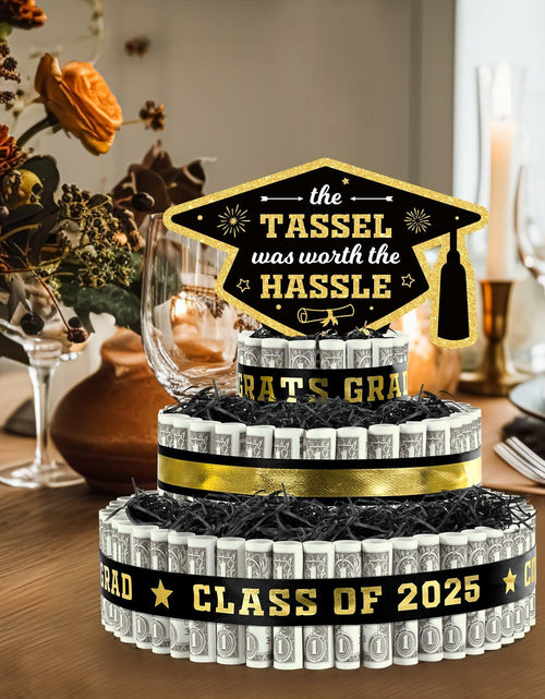 Load image into Gallery viewer, 3 Tier Black Gold Graduation Cap Cake Party Decor Gifts Class of 2025
