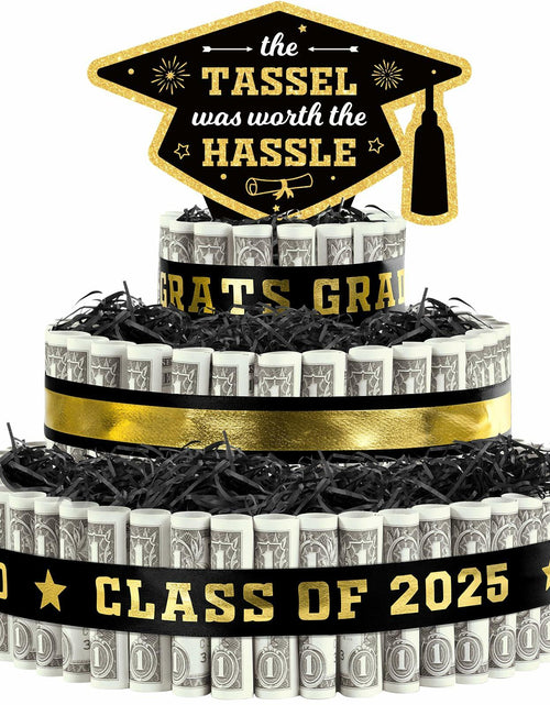 Load image into Gallery viewer, 3 Tier Black Gold Graduation Cap Cake Party Decor Gifts Class of 2025
