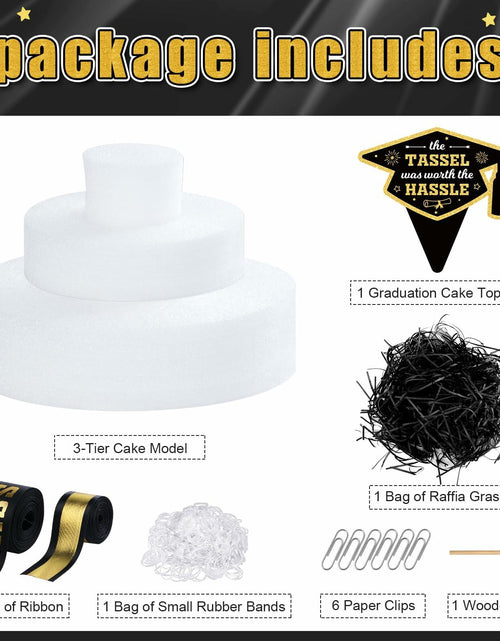 Load image into Gallery viewer, 3 Tier Black Gold Graduation Cap Cake Party Decor Gifts Class of 2025
