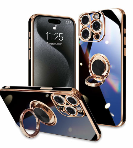 ZHONGHUAJIA iPhone 15 Pro Max Case 360° Rotatable Ring Holder Pink