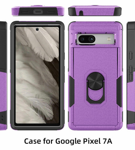 Byvowta Shockproof Case Google Pixel 7a Purple 1 Pack Built-in Ring Kickstand