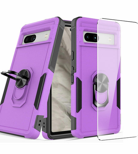 Byvowta Shockproof Case Google Pixel 7a Purple 1 Pack Built-in Ring Kickstand