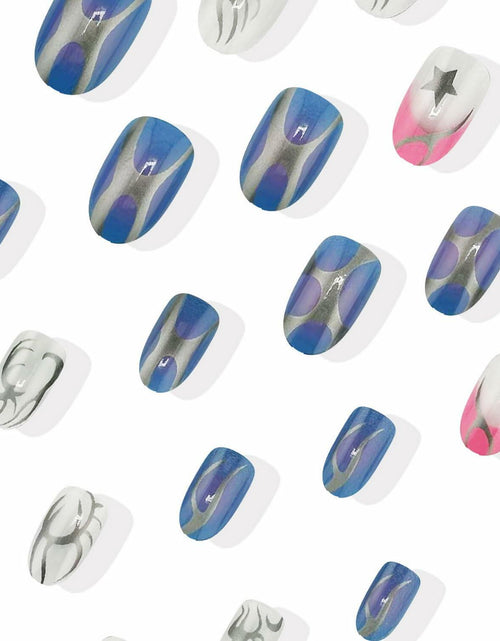Load image into Gallery viewer, Summer Press On Nails Medium Almond Nude Pink Silver Star Rhinestones 24 Pc
