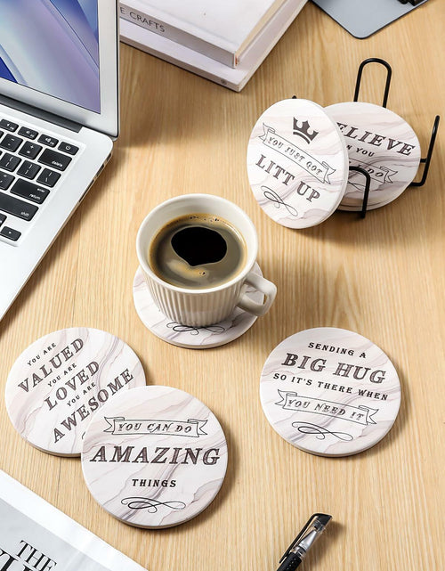 Load image into Gallery viewer, White Elephant Marble Ceramic Drink Coasters Set of 8 with Holder
