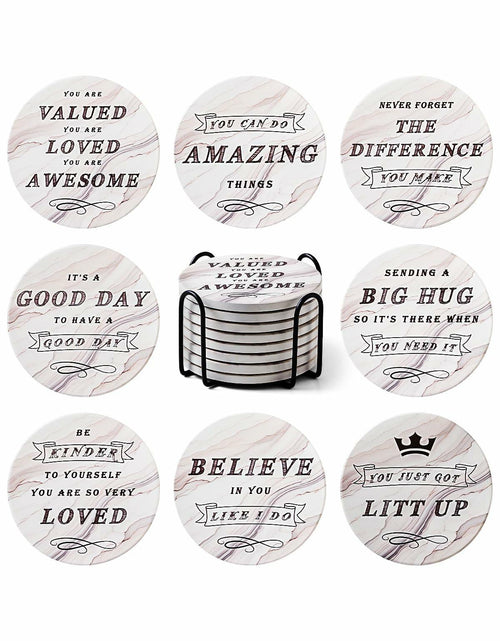Load image into Gallery viewer, White Elephant Marble Ceramic Drink Coasters Set of 8 with Holder
