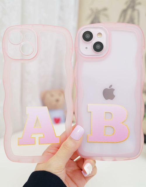 Load image into Gallery viewer, Hasoncase iPhone 13 Case Personalized Initials Curly Wave TPU Clear Pink 6.1"

