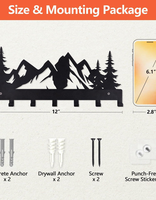 Load image into Gallery viewer, FIPUTE Metal Wall Key Holder with 7 Hooks Black Organizer Rack
