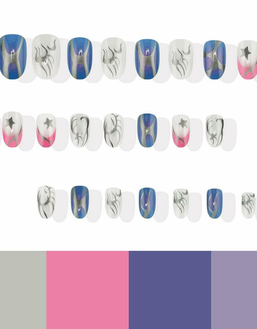 Load image into Gallery viewer, Summer Press On Nails Medium Almond Nude Pink Silver Star Rhinestones 24 Pc
