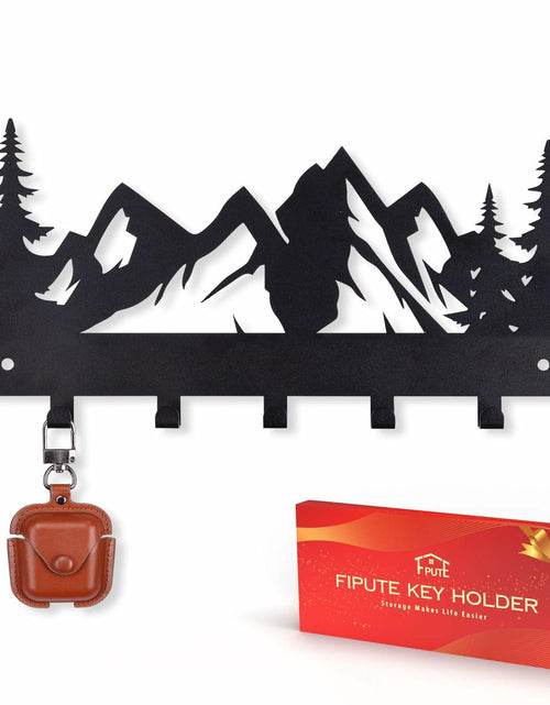 Load image into Gallery viewer, FIPUTE Metal Wall Key Holder with 7 Hooks Black Organizer Rack
