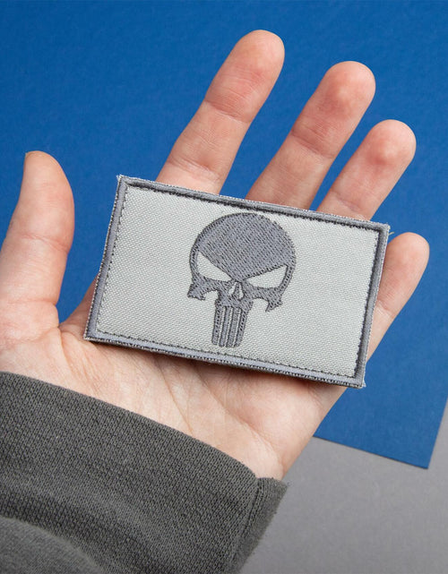 Load image into Gallery viewer, Bluyellow Tactical Skull Embroidered Patches Gray 3x2in 2pcs Set
