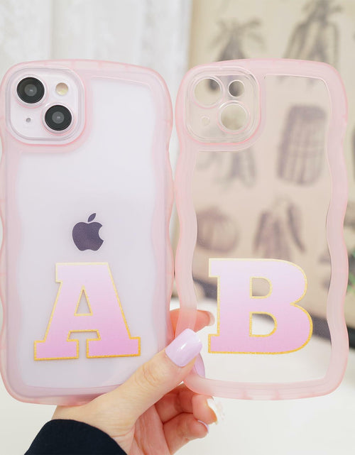 Load image into Gallery viewer, Hasoncase iPhone 13 Case Personalized Initials Curly Wave TPU Clear Pink 6.1"
