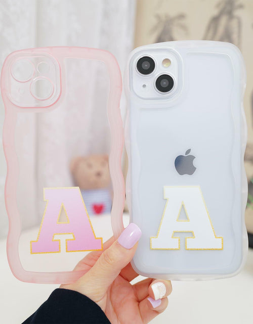 Load image into Gallery viewer, Hasoncase iPhone 13 Case Personalized Initials Curly Wave TPU Clear Pink 6.1"
