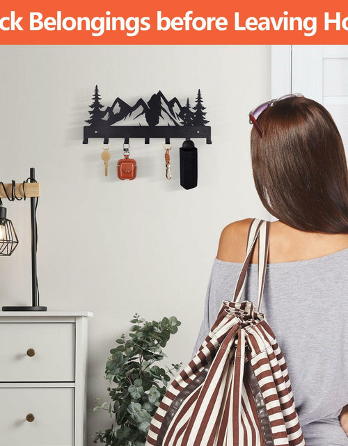 Load image into Gallery viewer, FIPUTE Metal Wall Key Holder with 7 Hooks Black Organizer Rack
