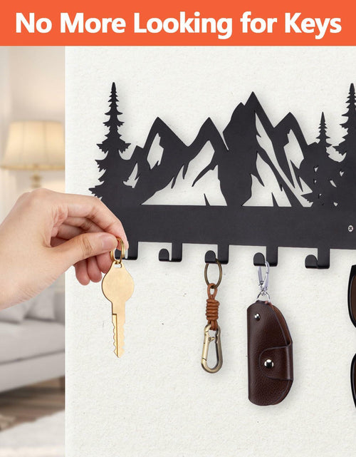 Load image into Gallery viewer, FIPUTE Metal Wall Key Holder with 7 Hooks Black Organizer Rack

