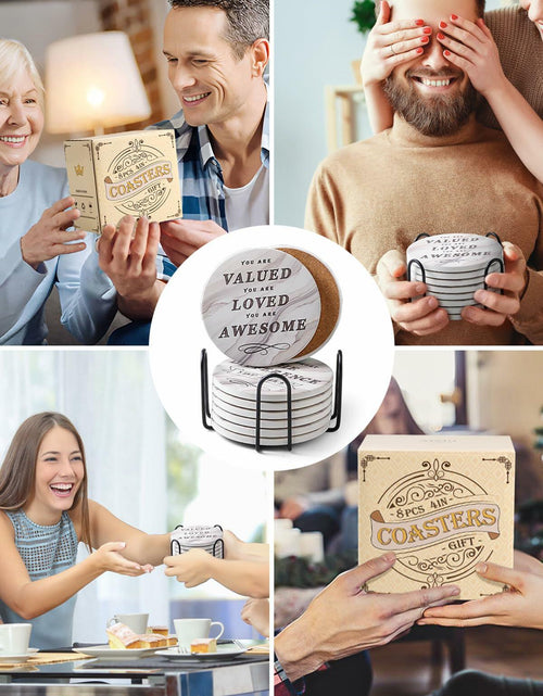 Load image into Gallery viewer, White Elephant Marble Ceramic Drink Coasters Set of 8 with Holder
