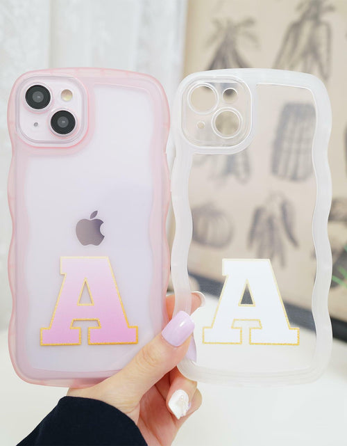 Load image into Gallery viewer, Hasoncase iPhone 13 Case Personalized Initials Curly Wave TPU Clear Pink 6.1"

