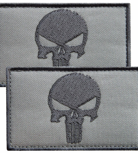 Bluyellow Tactical Skull Embroidered Patches Gray 3x2in 2pcs Set