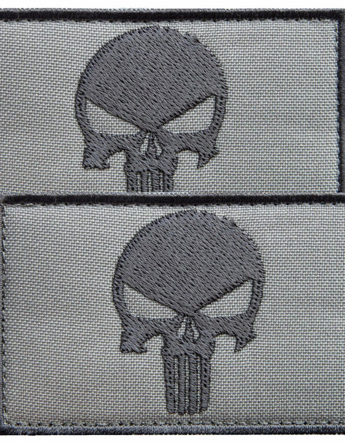 Load image into Gallery viewer, Bluyellow Tactical Skull Embroidered Patches Gray 3x2in 2pcs Set

