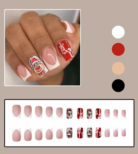 24 Pcs Christmas Press On Nails Medium Square Purple 5D Emboss Matte