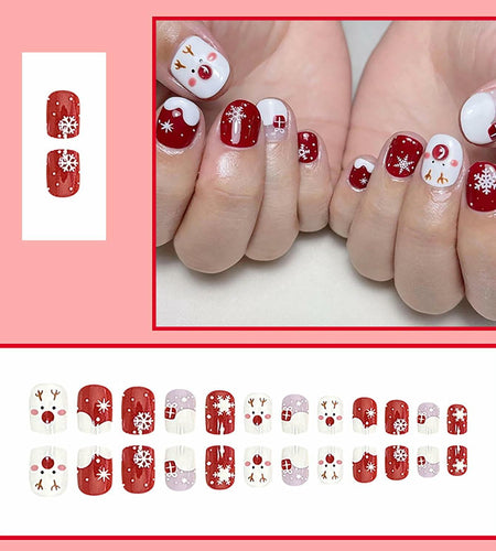 24 Pcs Christmas Press On Nails Short Square Red Acrylic False Nails
