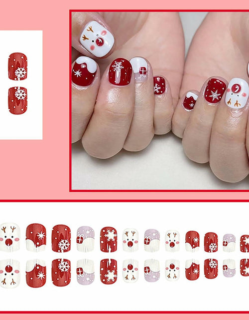 Load image into Gallery viewer, 24 Pcs Christmas Press On Nails Short Square Red Acrylic False Nails
