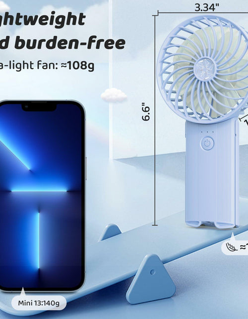 Load image into Gallery viewer, udodik Portable Handheld Fan Rechargeable 4 Speeds Light Blue
