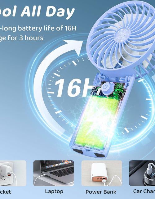 Load image into Gallery viewer, udodik Portable Handheld Fan Rechargeable 4 Speeds Light Blue
