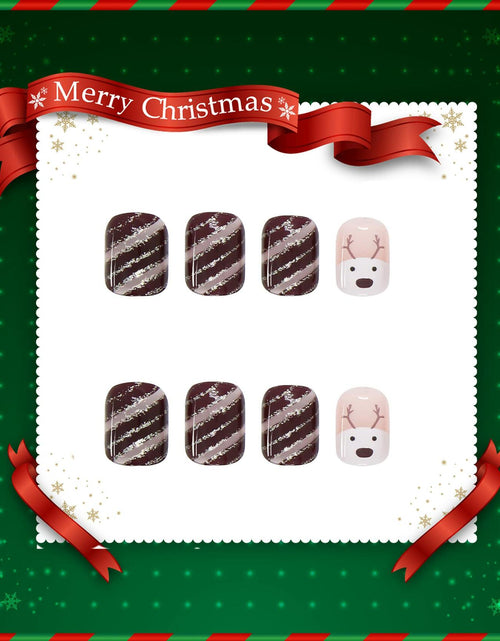 Load image into Gallery viewer, Christmas Acrylic Press On Nails Short Square Red Full Cover Cute Elk Glitter
