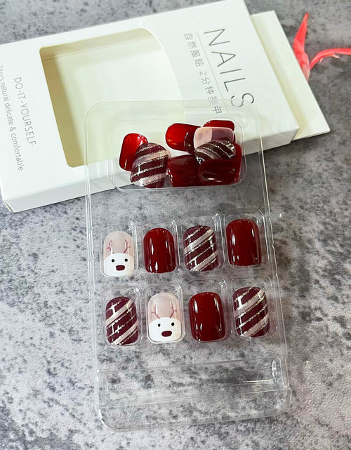 Load image into Gallery viewer, Christmas Acrylic Press On Nails Short Square Red Full Cover Cute Elk Glitter
