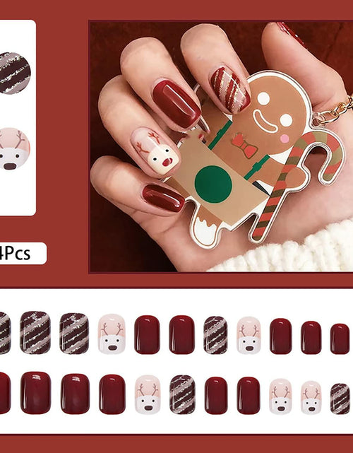 Load image into Gallery viewer, Christmas Acrylic Press On Nails Short Square Red Full Cover Cute Elk Glitter
