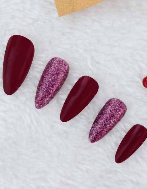 Load image into Gallery viewer, Yersunsy 24Pcs Almond Long Press On Nails Glitter Bling Wine Red
