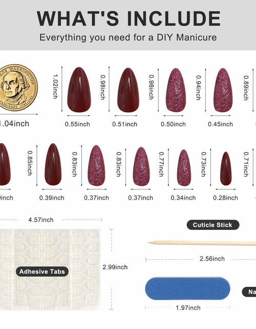 Load image into Gallery viewer, Yersunsy 24Pcs Almond Long Press On Nails Glitter Bling Wine Red
