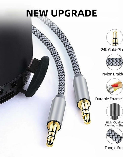 Load image into Gallery viewer, Henrety 3.5mm Nylon Braided Aux Cable 6.5ft Male to Male Gray
