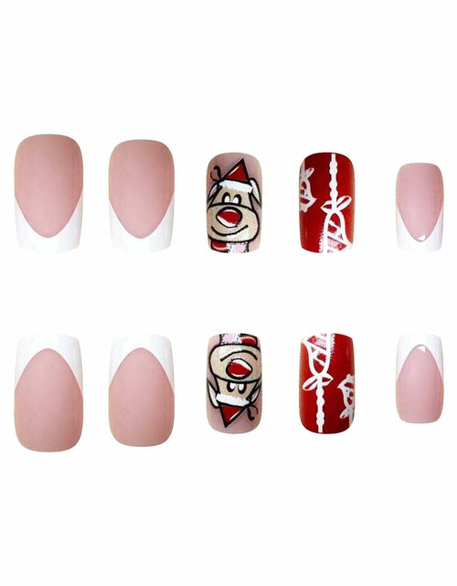 Load image into Gallery viewer, 24 Pcs Christmas Press On Nails Medium Square Purple 5D Emboss Matte
