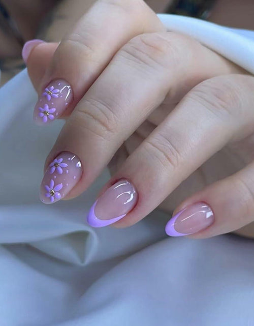 Load image into Gallery viewer, Press On Nails Purple Flower Design Fake Nail Art Manicure 30 Pcs
