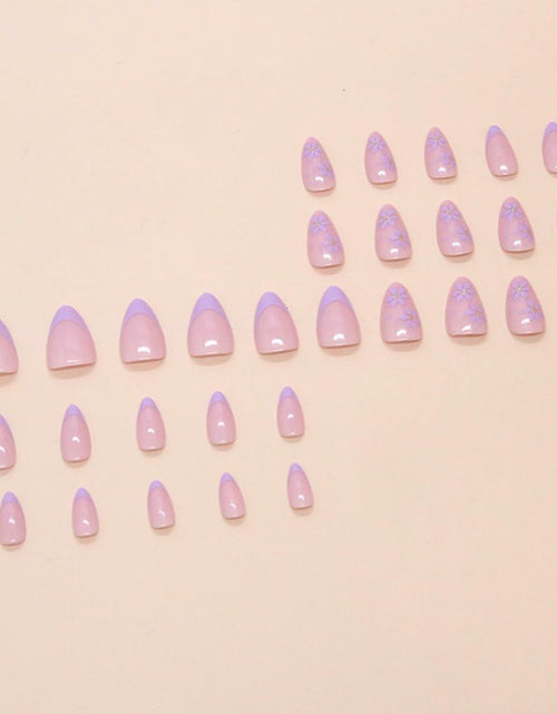 Load image into Gallery viewer, Press On Nails Purple Flower Design Fake Nail Art Manicure 30 Pcs
