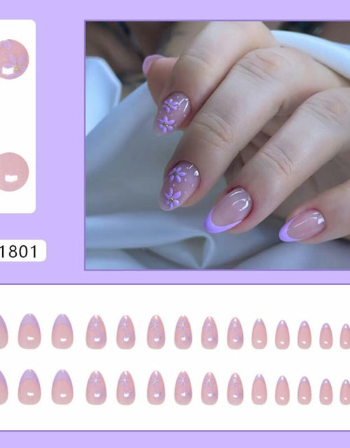 Load image into Gallery viewer, Press On Nails Purple Flower Design Fake Nail Art Manicure 30 Pcs
