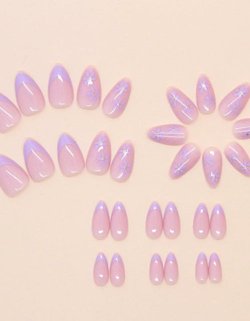 Load image into Gallery viewer, Press On Nails Purple Flower Design Fake Nail Art Manicure 30 Pcs
