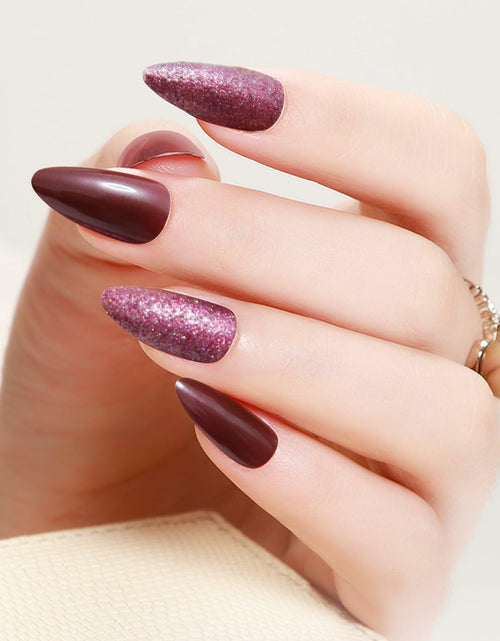 Load image into Gallery viewer, Yersunsy 24Pcs Almond Long Press On Nails Glitter Bling Wine Red
