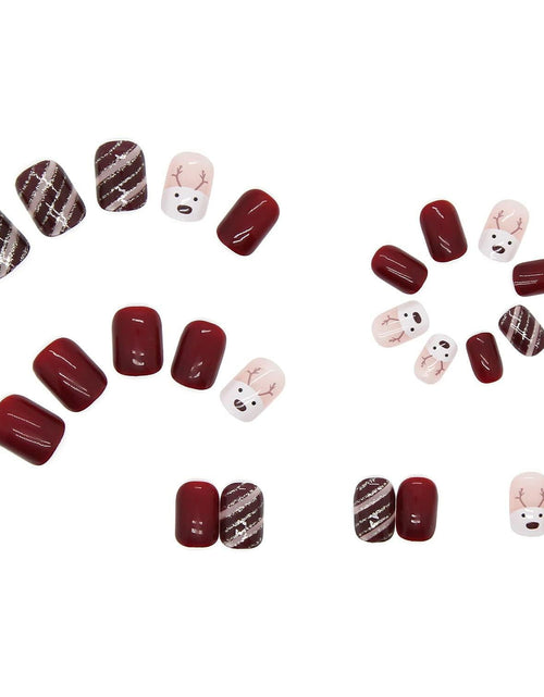 Load image into Gallery viewer, Christmas Acrylic Press On Nails Short Square Red Full Cover Cute Elk Glitter
