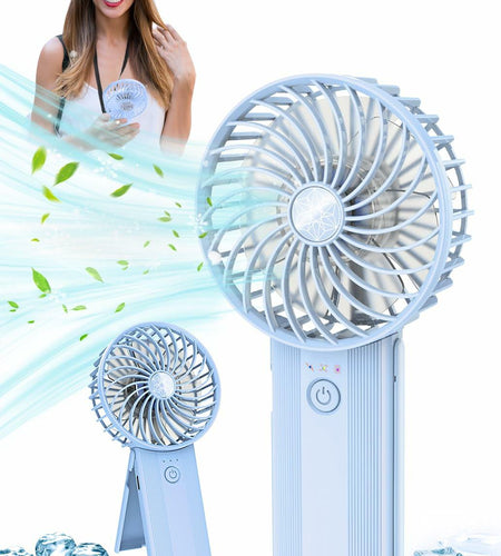 udodik Portable Handheld Fan Rechargeable 4 Speeds Light Blue