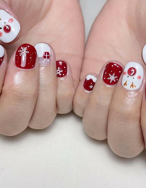 Load image into Gallery viewer, 24 Pcs Christmas Press On Nails Short Square Red Acrylic False Nails
