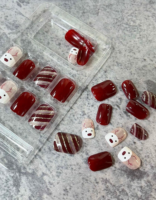 Load image into Gallery viewer, Christmas Acrylic Press On Nails Short Square Red Full Cover Cute Elk Glitter
