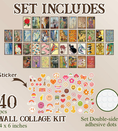 365DoRoTeYa Vintage Eclectic Wall Art Prints 40PCS Colorful Maximalist Decor