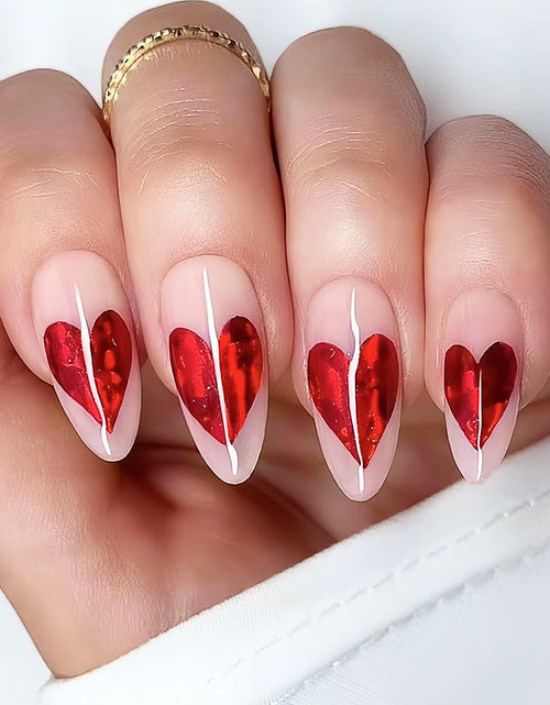 Load image into Gallery viewer, Valentine's Day Press On Nails Red French Tip Heart Design 24PCS Medium Size
