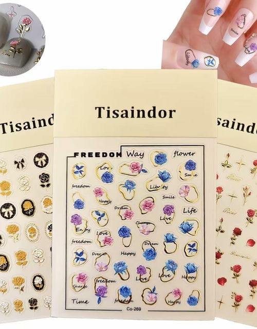 Load image into Gallery viewer, Tisaindor 5D Embossed Flower Nail Art Stickers 3 Sheets Rose Colorful
