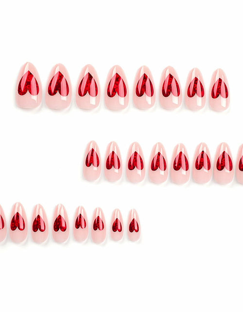 Load image into Gallery viewer, Valentine's Day Press On Nails Red French Tip Heart Design 24PCS Medium Size
