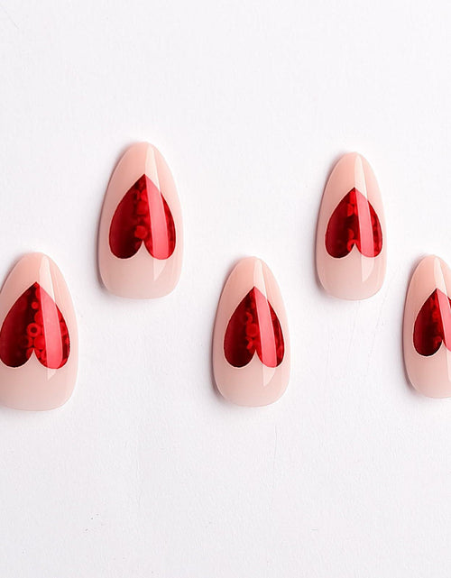 Load image into Gallery viewer, Valentine's Day Press On Nails Red French Tip Heart Design 24PCS Medium Size
